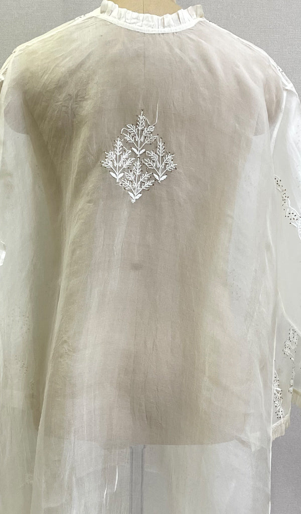 Women's Lakhnavi Handcrafted Semi Stitched Pure Organza Chikankari Top - HONC0177913