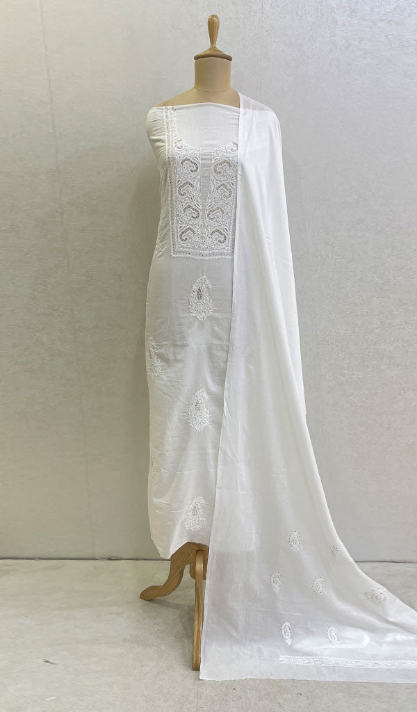 Lakhnavi 手工制作的棉质 Chikankari Kurta 和 Dupatta 套装 - Nc0465730