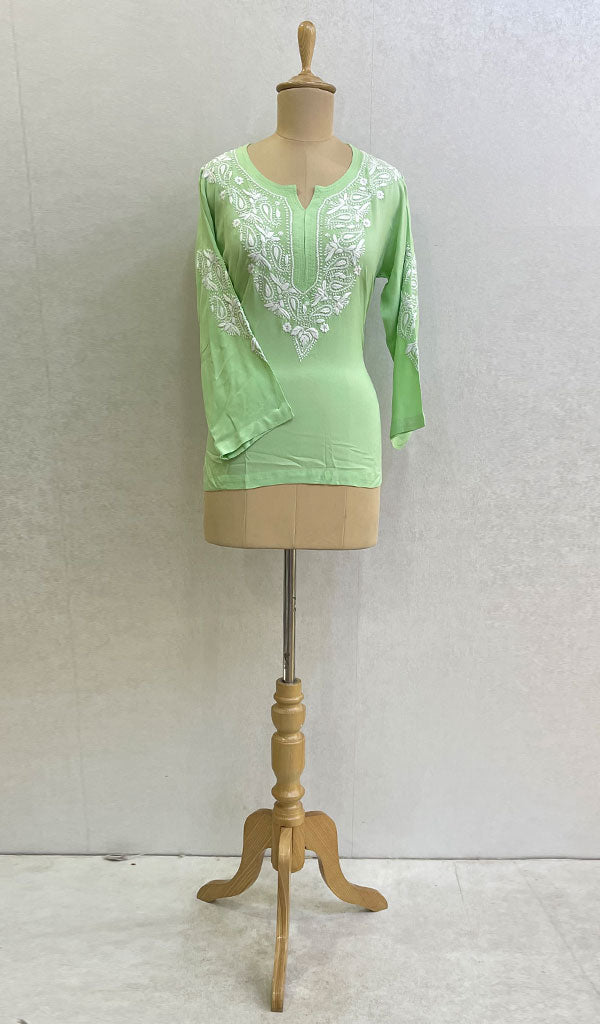 Lakhnavi 手工莫代尔棉 Chikankari 上衣 - HONC0131772