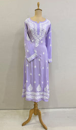 将图像加载到图库查看器中， Women&#39;s Lucknowi Handcrafted Modal Cotton Chikankari Anarkali Dress - HONC0231001
