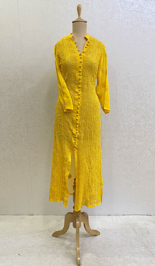 Women's Lucknowi Handcrafted Faux-Georgette Chikankari Kurti - HONC0106278