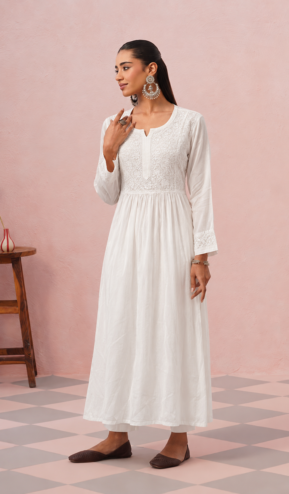 Women's Lucknowi Handcrafted Cotton Chikankari Kurti - HONC0220760