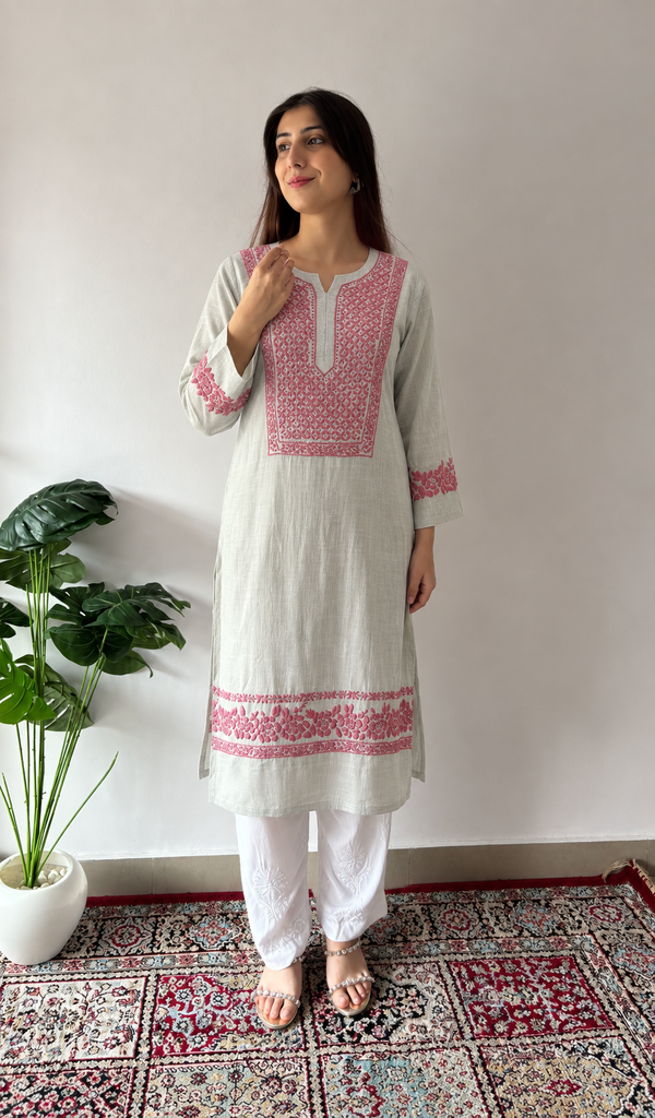 Shabina Women's Lucknowi Handcrafted Cotton Chikankari Kurti - HONC0193811