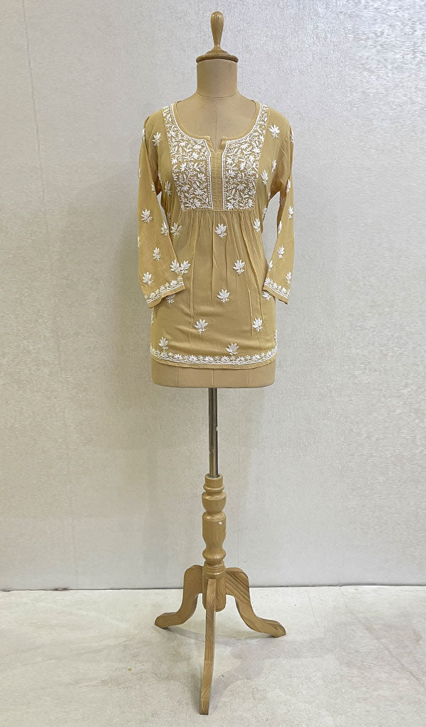 Women's Lakhnavi Handcrafted Mulmul Cotton Chikankari Top - HONC096815