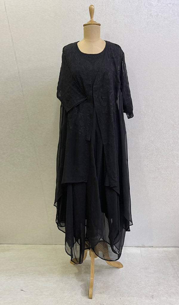 Haaya Women's Lakhnavi Handcrafted Faux-Georgette Chikankari Shrug and Dress Set - HONC0137253