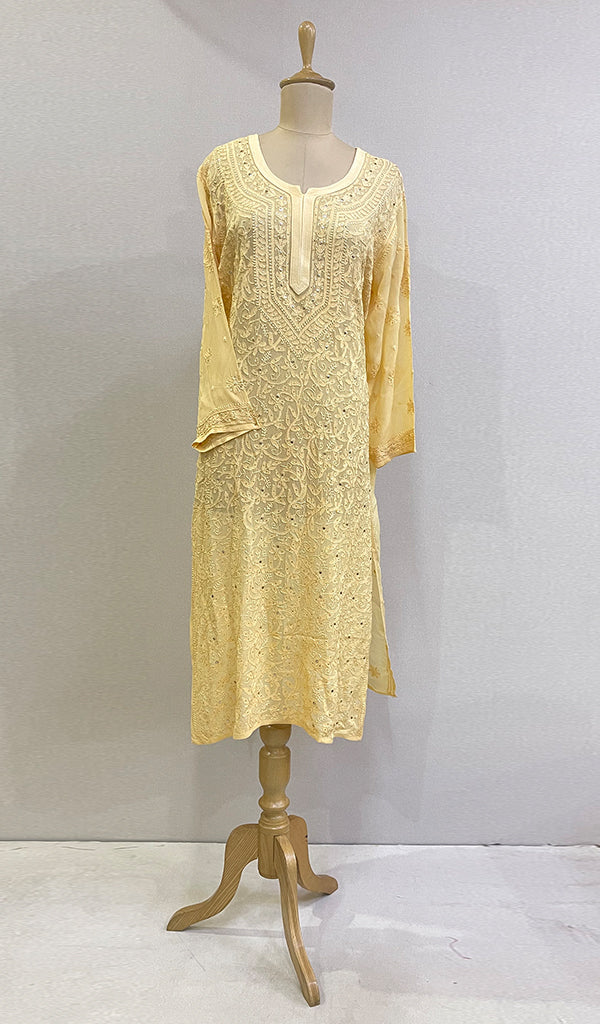 Women's Lakhnavi Handcrafted Viscose Georgette Chikankari Kurti - HONC0204861