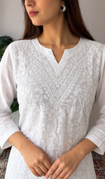 Pakeezah Women's Lucknowi Handcrafted Cotton Chikankari Kurti - HONC0229645