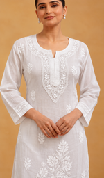 Women's Lucknowi Handcrafted Cotton Chikankari Kurti - HONC098116