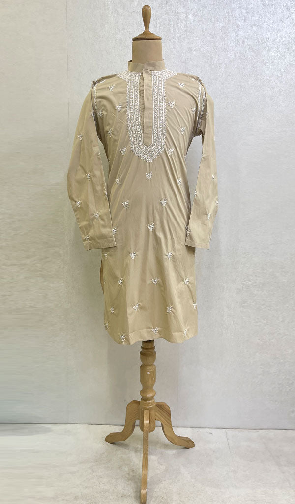 Men's Lucknowi Handcrafted Cotton Chikankari Kurta - HONC0115498