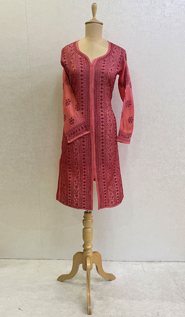 Women's Lucknowi Handcrafted Silk Chikankari Kurti - HONC0109242