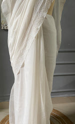 Load image into Gallery viewer, Women&#39;s Lakhnavi Handcrafted Mul Chanderi Chikankari Saree - HONC0301810
