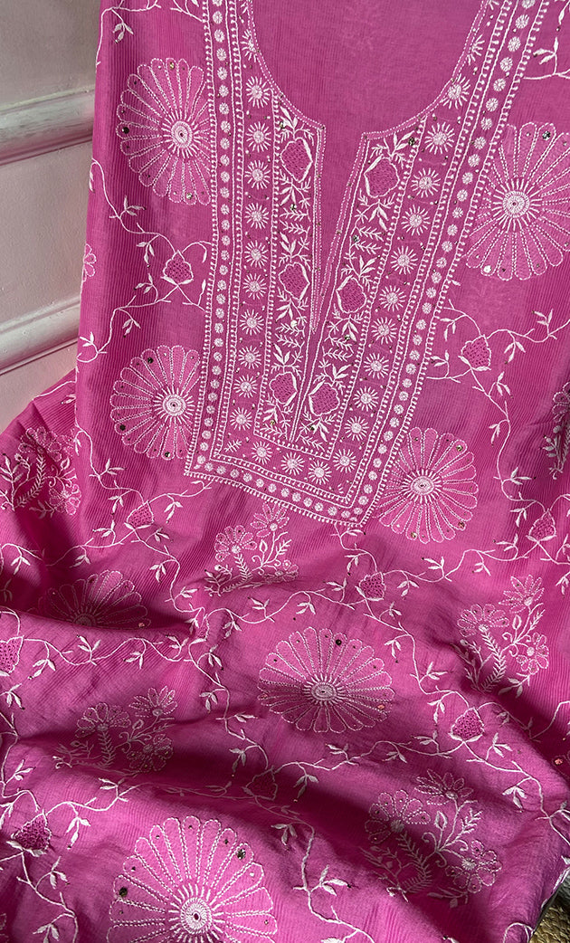 Women's Lakhnavi Handcrafted Maheshwari Mul Chanderi Kurta And Dupatta Set - HONC0275136