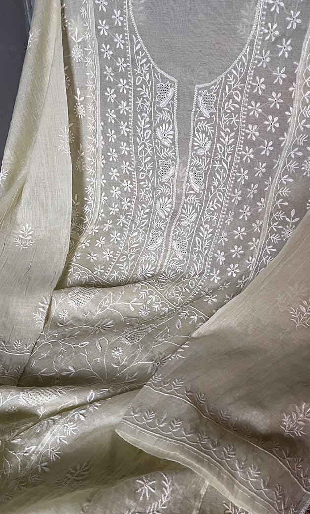 Women's Lakhnavi Handcrafted Mul Chanderi Semi - Stitched Anarkali And Dupatta Set - HONC0304459