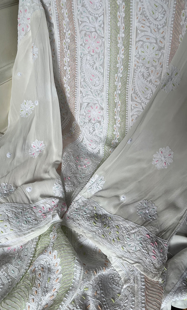 Women's Lucknowi Handcrafted Viscose Georgette Chikankari Anarkali and Dupatta Set- HONC0281911