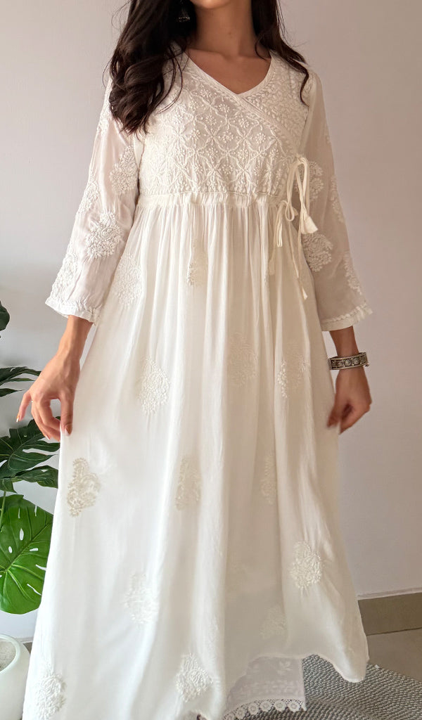 Women's Lucknowi Handcrafted Modal Cotton Chikankari Angrakha - HONC0210167