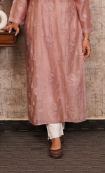 Load image into Gallery viewer, Women&#39;s Lucknowi Handcrafted Chanderi Silk Chikankari Kurti - HONC0310297
