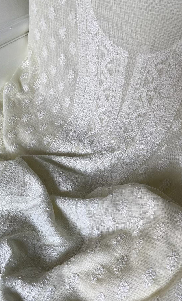 Women's Lucknowi Handcrafted Kota Cotton Chikankari Unstitched Kurta And Dupatta Set - HONC0306630