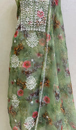 Load image into Gallery viewer, Women&#39;s Lakhnavi Handcrafted Organza Chikankari Unstitched Kurta And Dupatta Set - HONC0141608
