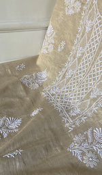 Load image into Gallery viewer, Women's Lakhnavi Handcrafted Tissue Chanderi Unstitched Chikankari Kurta And Dupatta Set - HONC0324413
