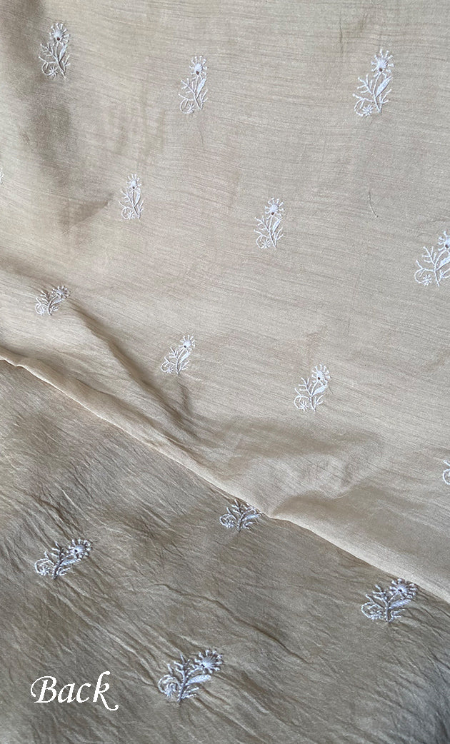 Lucknowi Handcrafted Munga Silk Unstitched Chikankari Unisex Kurta Fabric - HONC0330259