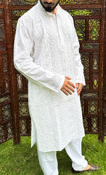Load image into Gallery viewer, Men&#39;s Lucknowi Handcrafted Cotton Chikankari Kurta - HONC0295480
