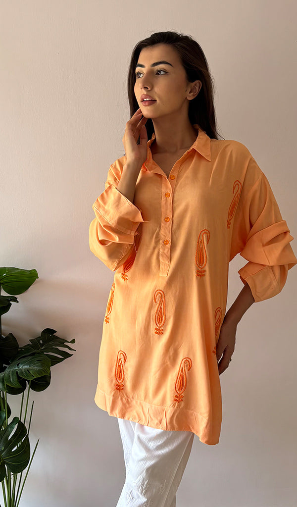 Women's Lakhnavi Handcrafted Cotton Chikankari Top - HONC0325794