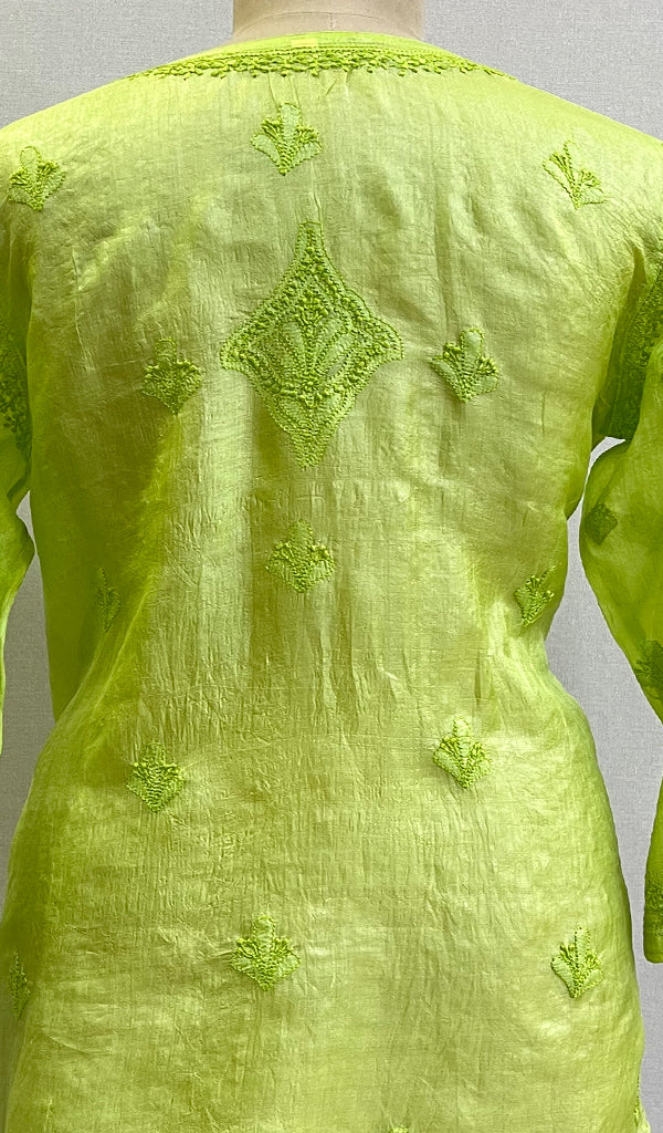 Women's Lakhnavi Handcrafted Silk Chikankari Top - HONC0176262