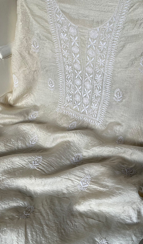 Women's Lakhnavi Handcrafted Tussar Silk Chikankari Kurta And Dupatta Set - HONC0262815
