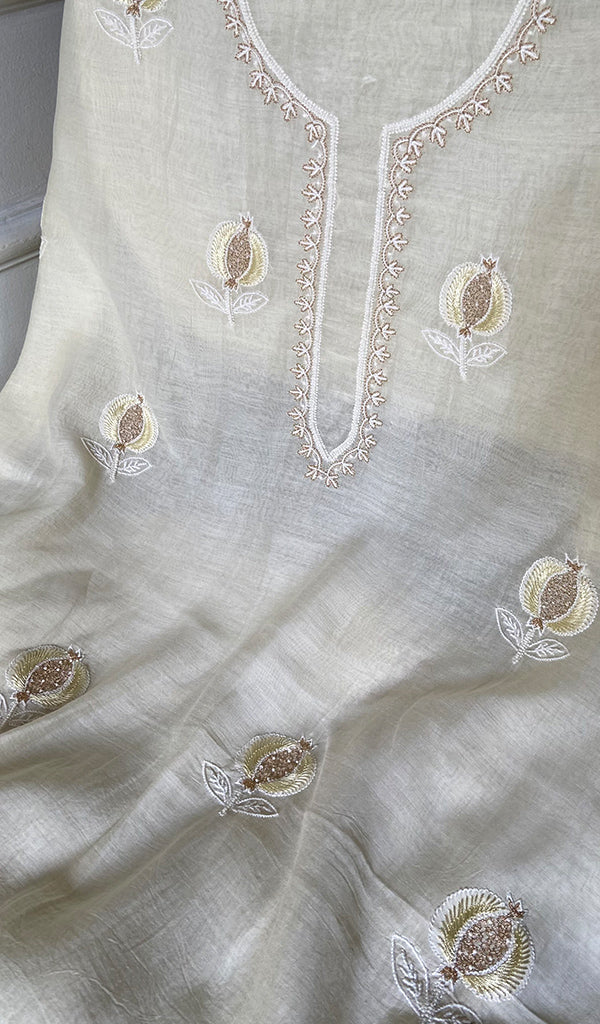 Mahira Women's Lakhnavi Handcrafted Mul Chanderi Unstitched Chikankari Full Suit - HONC0355230