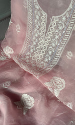 Load image into Gallery viewer, Women&#39;s Lakhnavi Handcrafted Pure Organza Chikankari Unstitched Kurta And Dupatta Set- HONC0303192
