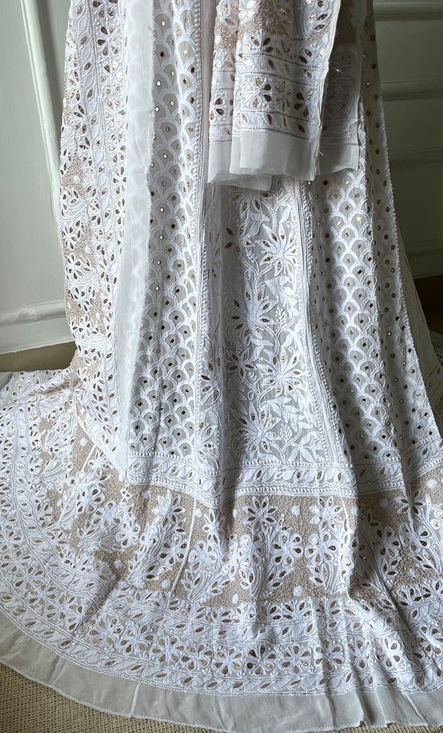 Women's Lakhnavi Handcrafted Bridal Viscose Georgette Chikankari Lehenga Set - HONC0265092