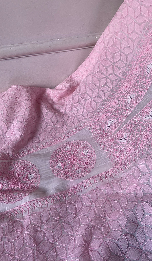 Women's Lakhnavi Handcrafted Mul Chanderi Unstitched Kurta And Dupatta Set - HONC0317226