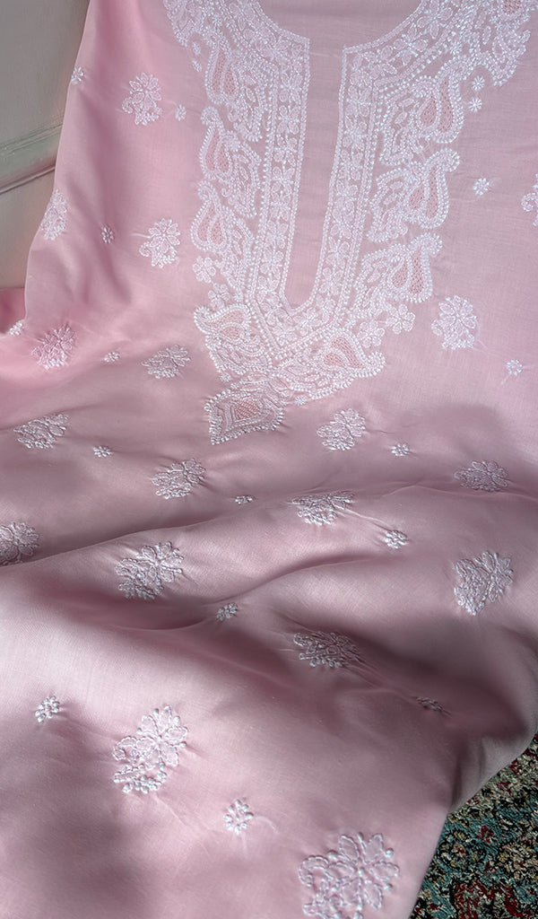 Women's Lakhnavi Handcrafted Cotton Unstitched Chikankari Suit Material - HONC0374503