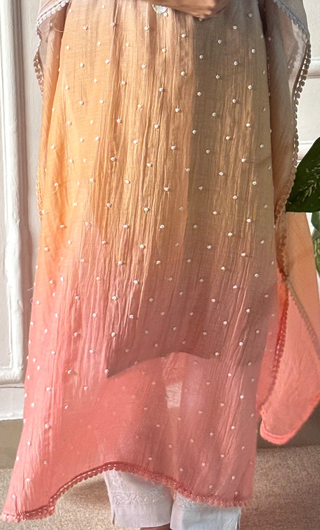 Rabia Women's Lucknowi Handcrafted Mul chanderi Chikankari Kaftan - HONC0319521