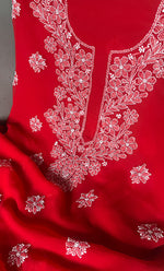 将图像加载到图库查看器中， Women's Lakhnavi Handcrafted Unstitched Faux-Georgette Chikankari Suit Material - HONC0311924