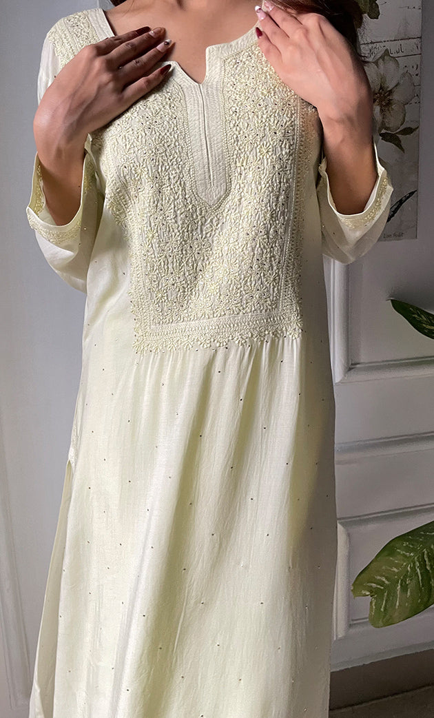Women's Lucknowi Handcrafted Modal Cotton Chikankari Kurti - HONC0264914