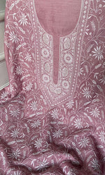 Load image into Gallery viewer, Women's Lakhnavi Handcrafted Unstitched Munga Silk Chikankari Kurta And Dupatta Set- HONC0278051