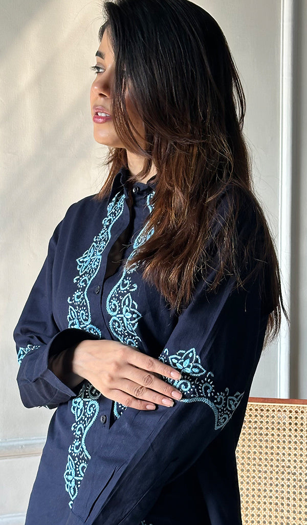 Women's Lucknowi Handcrafted Slub Cotton Chikankari Top - HONC0299112