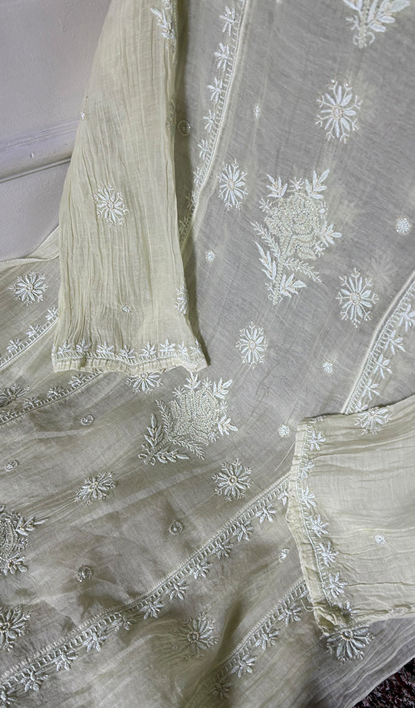 Women's Lakhnavi Handcrafted Mul Chanderi Semi - Stitchd Kurta And Dupatta Set - HONC0344313