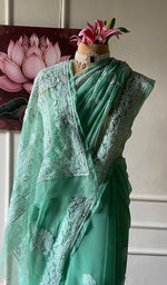 将图像加载到图库查看器中， Women's Lucknowi Handcrafted Faux-Georgette Chikankari Saree - HONC0348739
