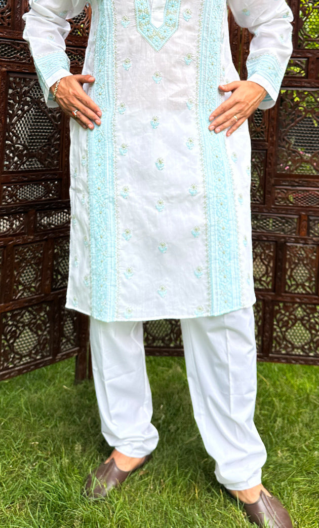 Men's Lucknowi Handcrafted Cotton Chikankari Kurta - HONC0303105