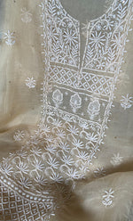 Load image into Gallery viewer, Women&#39;s Lakhnavi Handcrafted Pure Organza Chikankari Unstitched Kurta And Dupatta Set- HONC0266923
