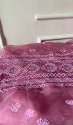 Load image into Gallery viewer, Women's Lakhnavi Handcrafted Pure Organza Chikankari Unstitched Kurta And Dupatta Set- HONC0324982