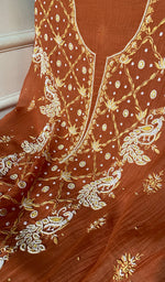 Orange Pure Mul Chanderi Chikankari 3 Pc Unstitched Suit Set
