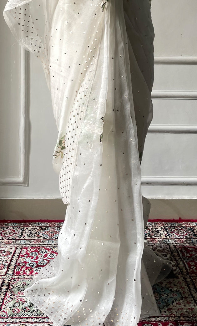 Women's Lucknowi Handcrafted Pure Organza Silk Chikankari Saree - HONC0329245