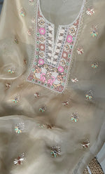 将图像加载到图库查看器中， Women&#39;s Lakhnavi Handcrafted Pure Organza Chikankari Unstitched Kurta And Dupatta Set- HONC0267234
