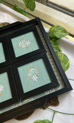 Load image into Gallery viewer, Handcrafted Chikankari Embroidered Wooden Coaster Set – (Set of 4) - HONC0313520
