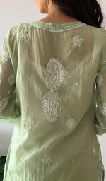 Load image into Gallery viewer, Women's Lucknowi Handcrafted Mul Chanderi Stitched Chikankari Kurta And Plazzo Set- HONC0378791