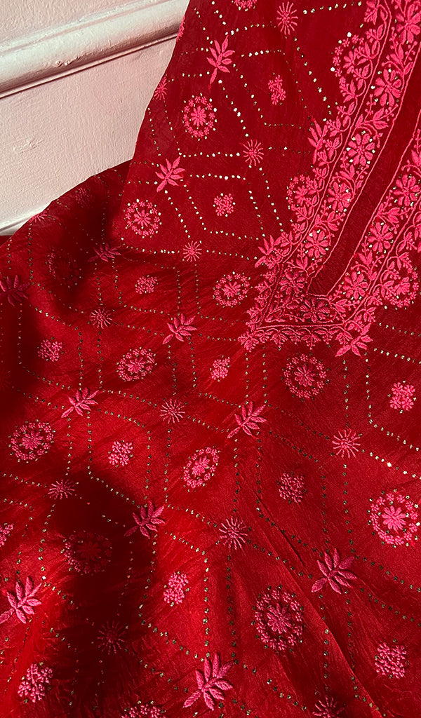 Rubi Women's Lakhnavi Handcrafted Pure Organza Chikankari Unstitched Kurta And Dupatta Set- HONC0351784