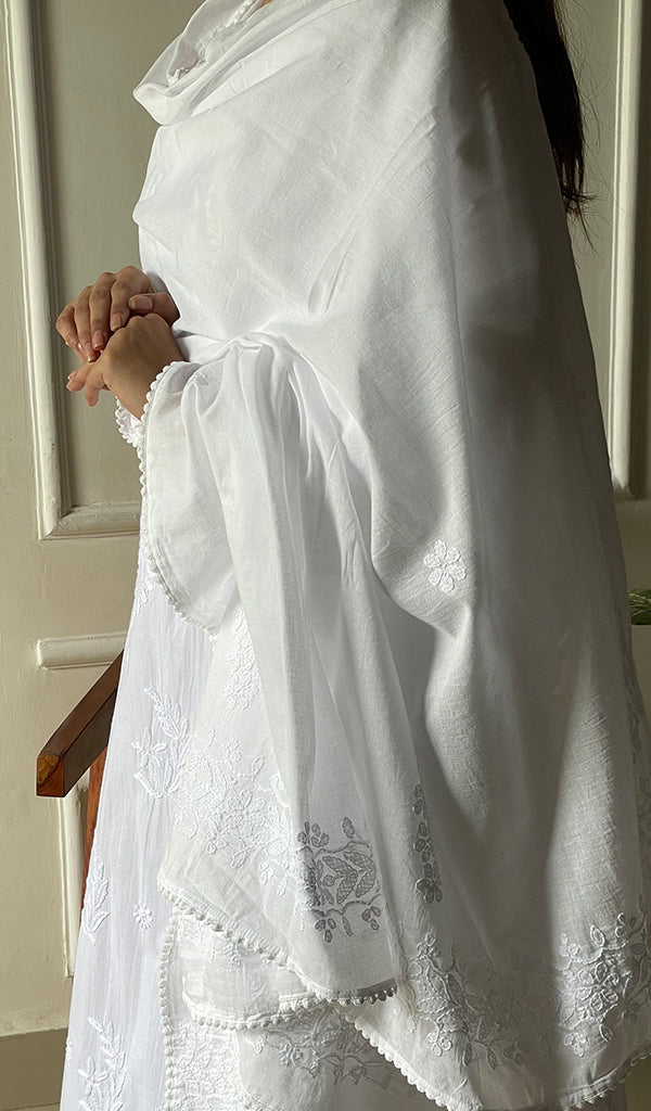 Women's Lucknowi Handcrafted Cotton Chikankari Dupatta - HONC0302712